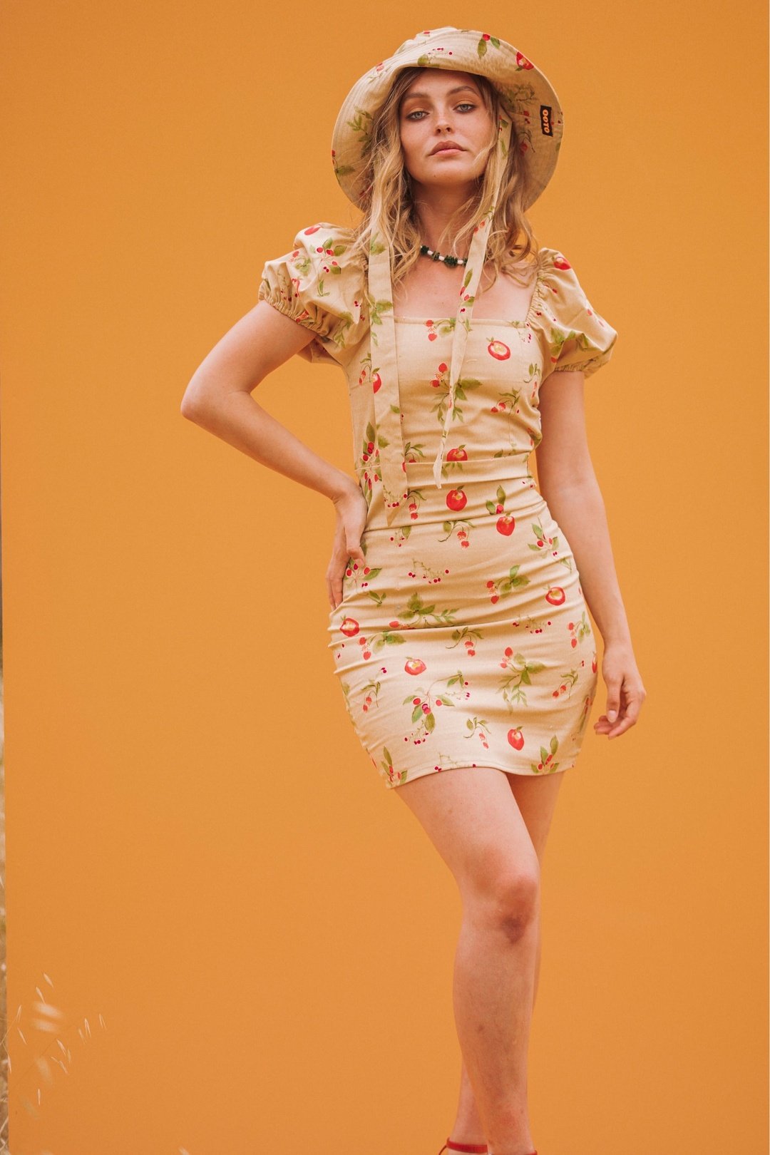 CARLA Cream Cherry Print Mini Dress