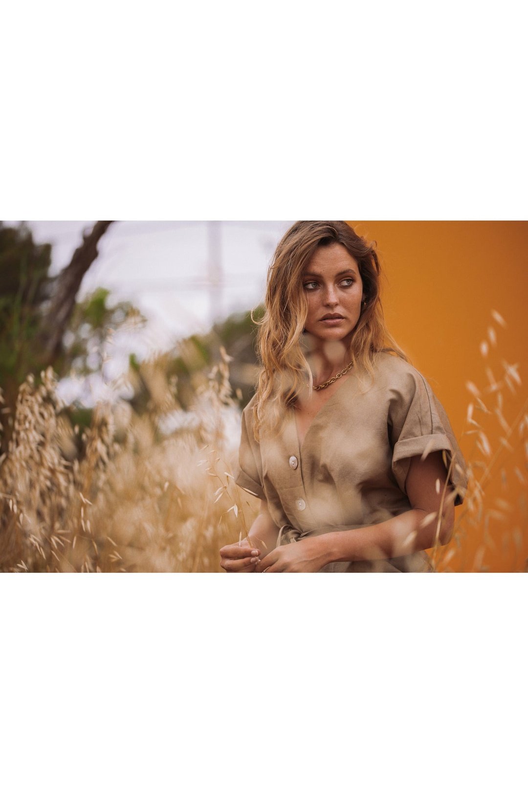 LORI Linen Khaki Green Button front Jumpsuit