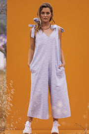 KIRI cotton Womens White/Blue pin stripe tie jumpsuit