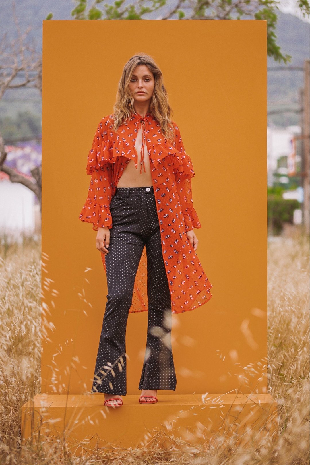 MAYA Black Glitter Polkadot Flare Pants