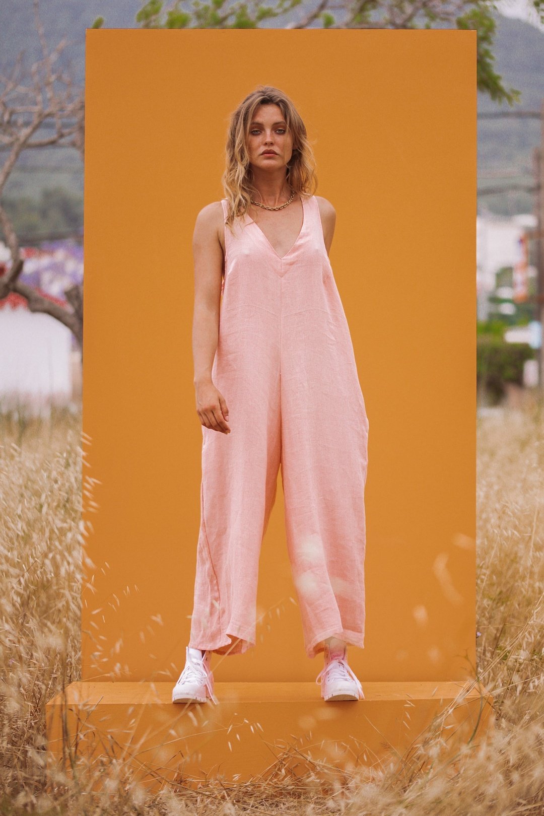 DANNA Baby Pink Linen Jumpsuit