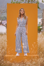 BLUE LEOPARD Print Multiway Wrap Jumpsuit
