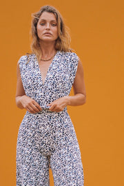 BLUE LEOPARD Print Multiway Wrap Jumpsuit