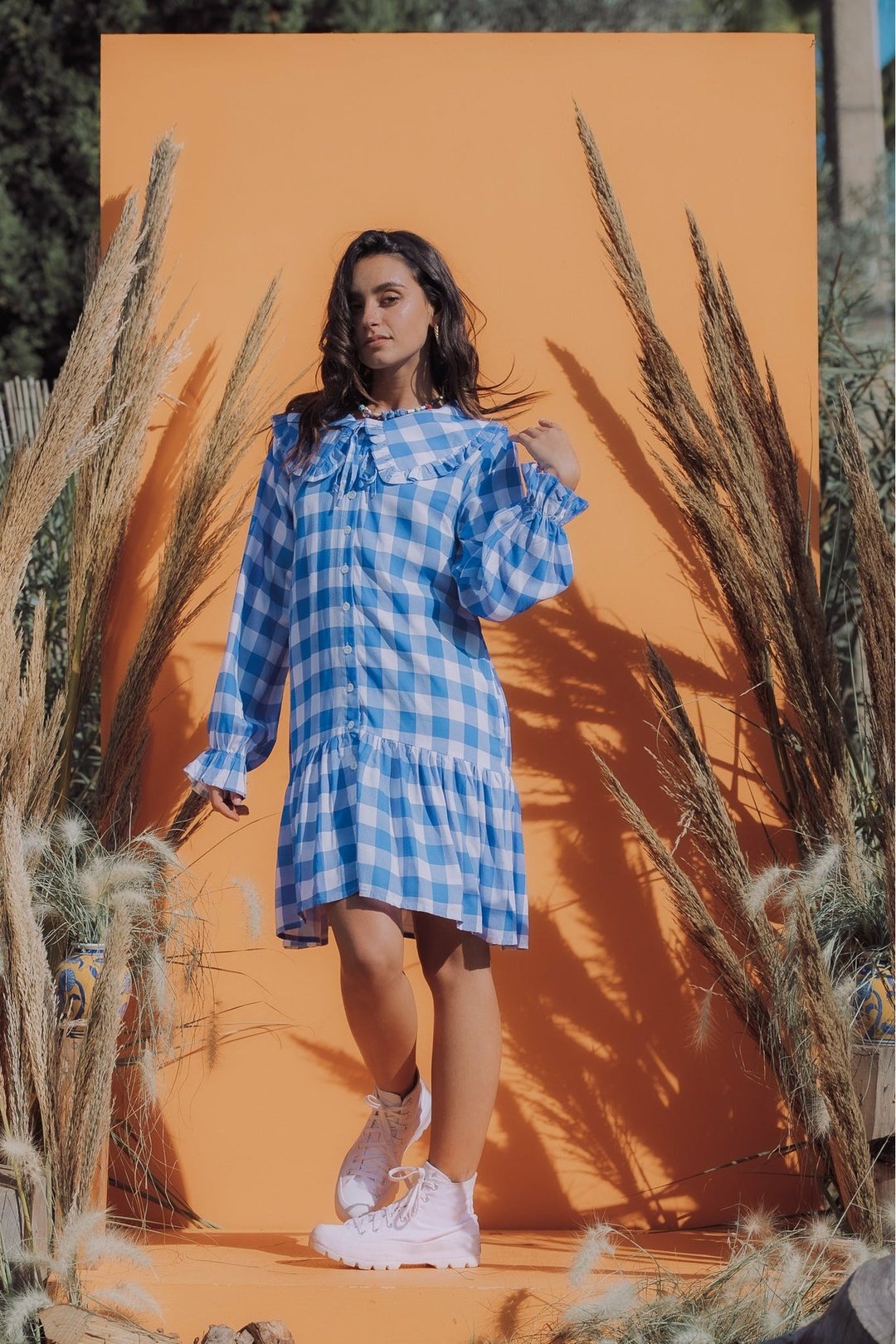 ELSIE Gingham Oversized Collar Dress