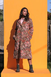 GRANDMA'S CURTAINS Woven Retro Floral Trench Jacket