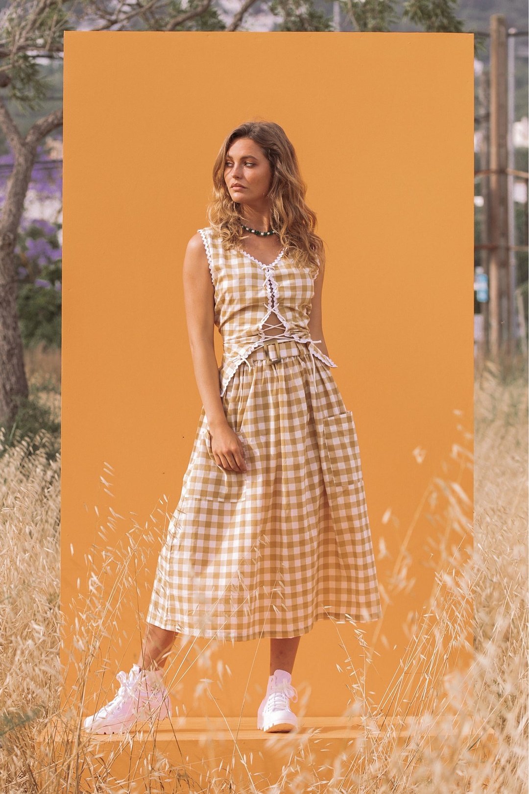 BUFFALO Mustard Gingham Maxi skirt
