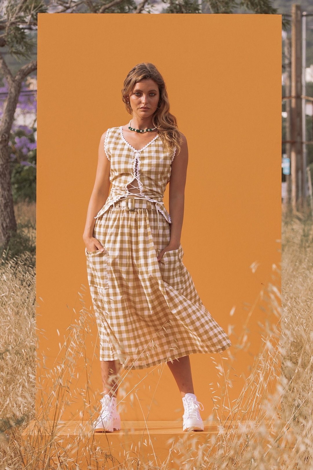 BUFFALO Mustard Gingham Maxi skirt