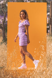 CARLA Lilac Gingham Print Mini Dress