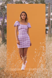 CARLA Lilac Gingham Print Mini Dress