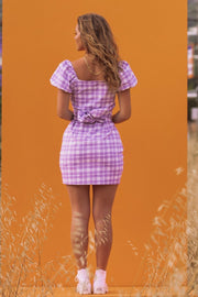 CARLA Lilac Gingham Print Mini Dress