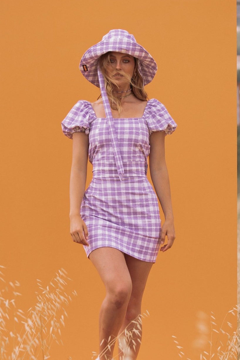 CARLA Lilac Gingham Print Mini Dress
