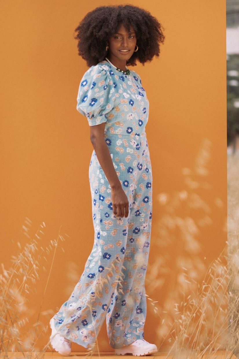 FORGET ME NOT  - Blue Linen Jumpsuit
