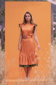 CECILIA Orange Spanish Dress with Green Thrill Sleeves