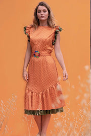 CECILIA Orange Spanish Dress with Green Thrill Sleeves