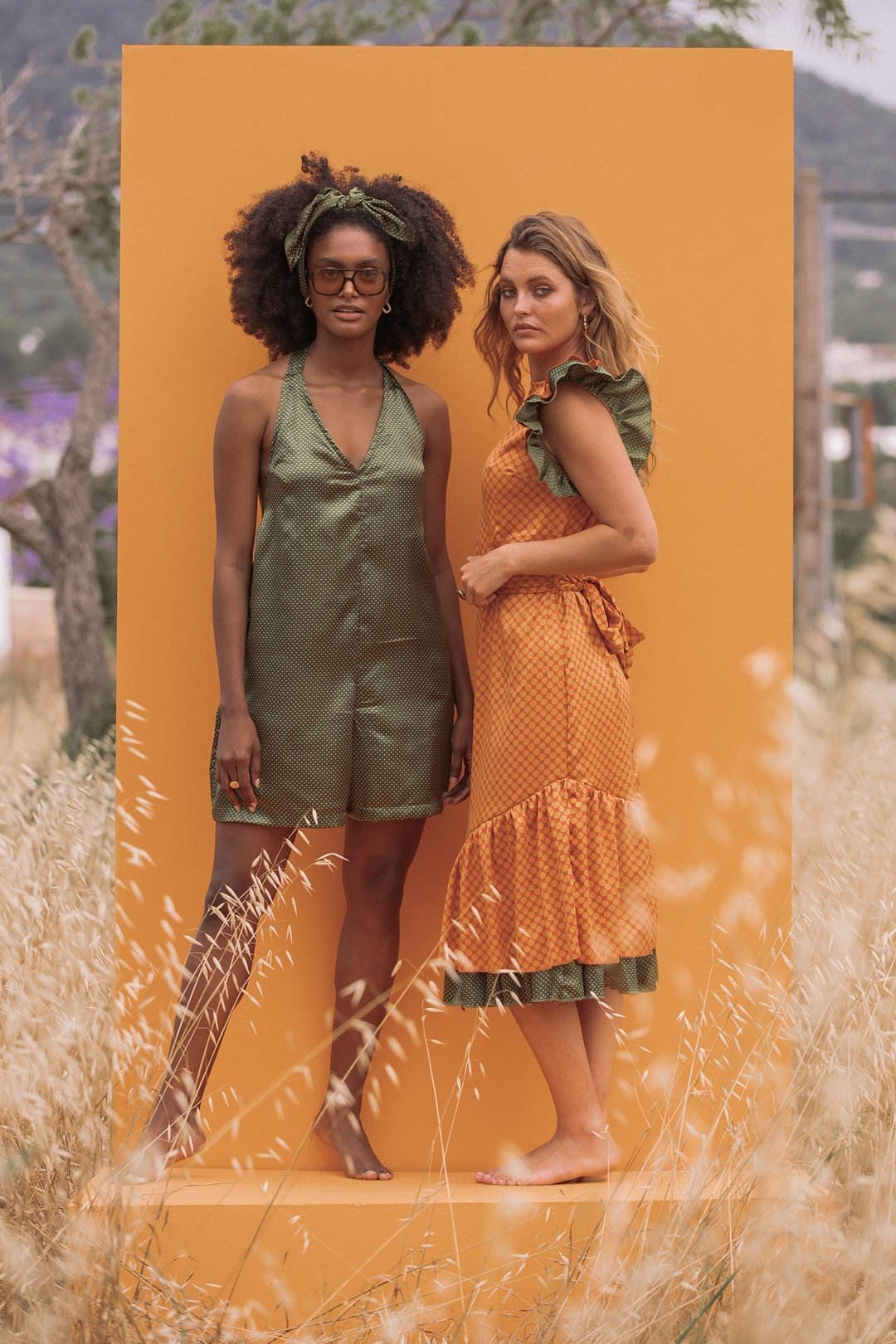 CECILIA Orange Spanish Dress with Green Thrill Sleeves OOTO CLOTHING CECILIA Orange Spanish Dress with Green Thrill Sleeves OOTO CLOTHING