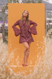 ALETA Bell Sleeve Ditzy Floral Mini Dress