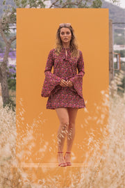 ALETA Bell Sleeve Ditzy Floral Mini Dress
