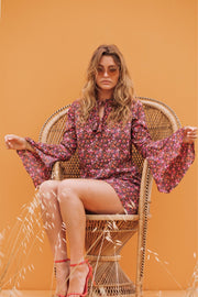 ALETA Bell Sleeve Ditzy Floral Mini Dress