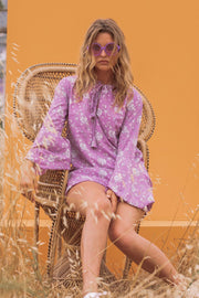 ALETA Bell Sleeve Lavender Mini Dress
