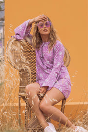 ALETA Bell Sleeve Lavender Mini Dress