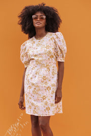 MARNI Retro Print Yellow Puff Sleeve Dress