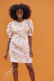 MARNI Retro Print Yellow Puff Sleeve Dress