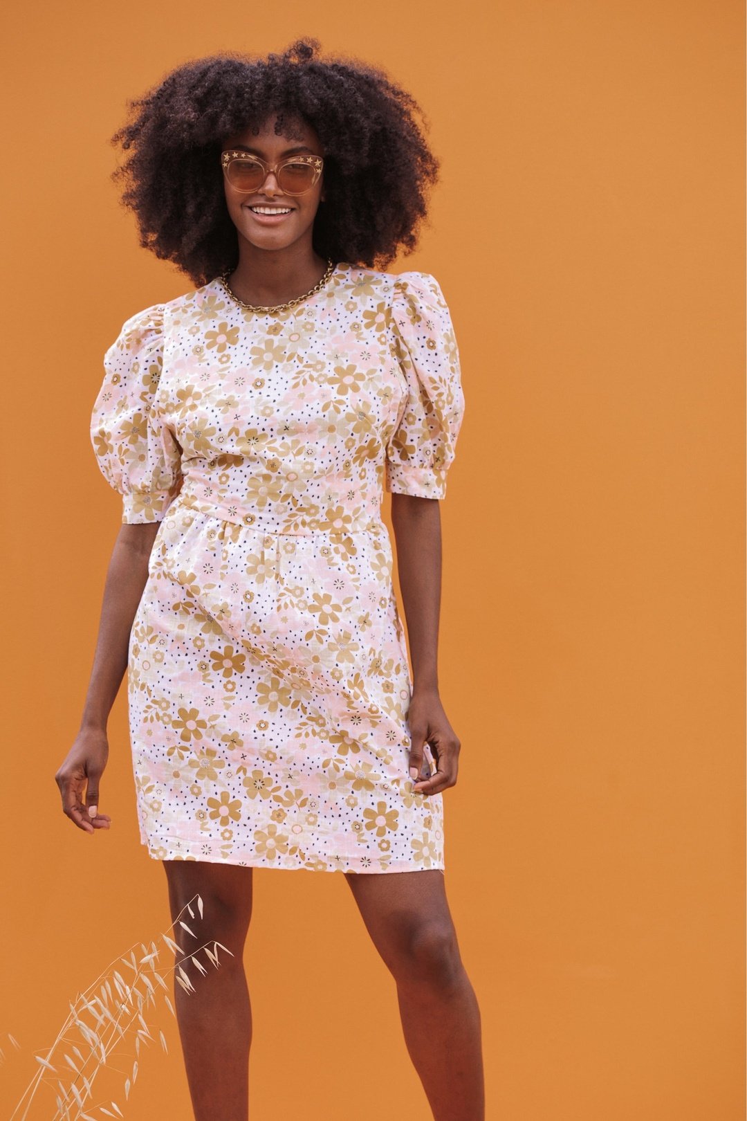 MARNI Retro Print Yellow Puff Sleeve Dress