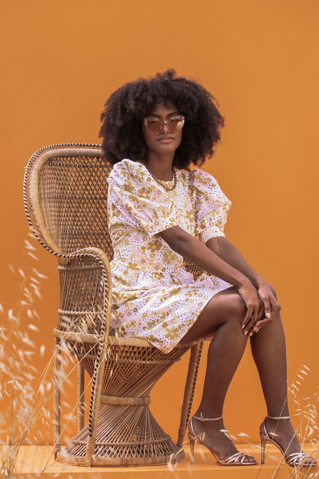 Puff sleeve yellow dress top