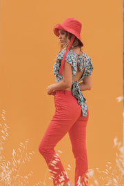 ZOE Blue and Red Tile Print Crop Top