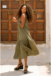 ASHLEY Midi Slip Dress - Green floral