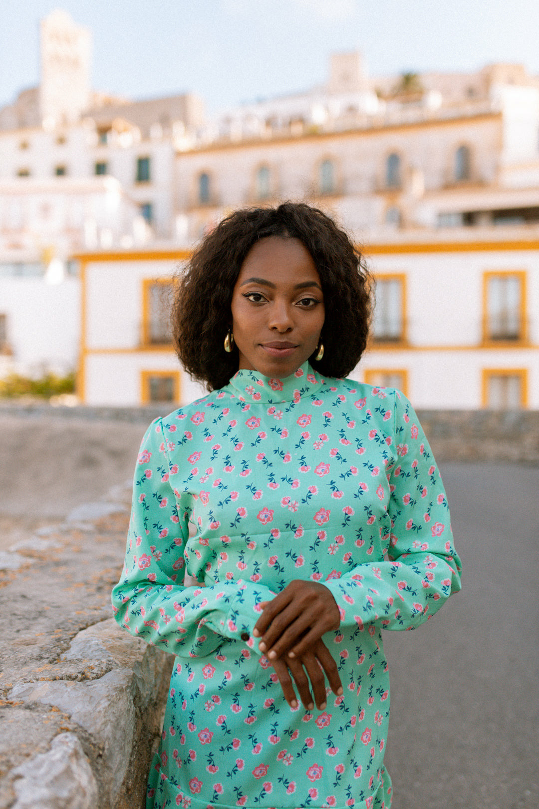 SOFIA Mint Green Retro Floral Skater Mini Dress
