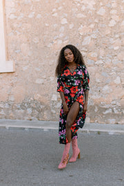 GABRIELA Wrap Dress - Black floral