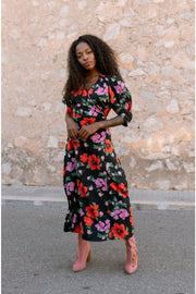 GABRIELA Wrap Dress - Black floral