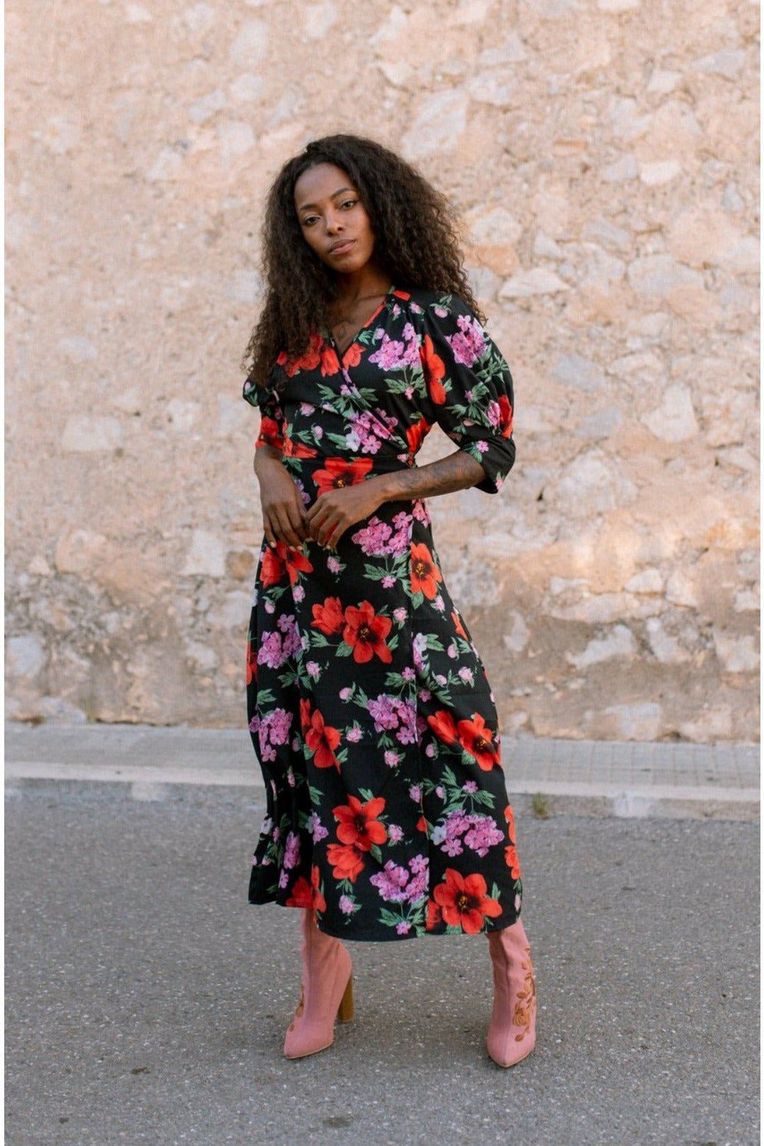 GABRIELA Wrap Dress - Black floral