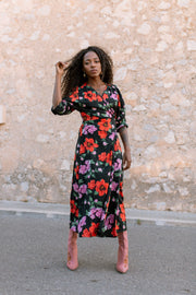 GABRIELA Wrap Dress - Black floral