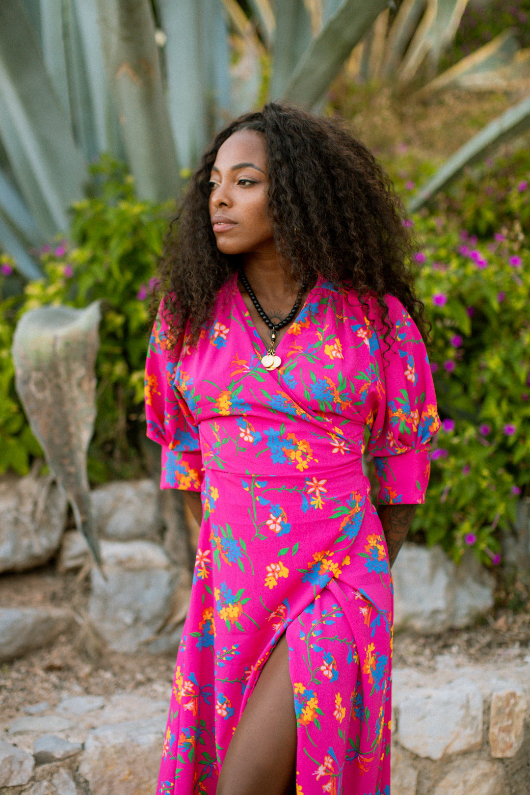GABRIELA Wrap Dress - Fuchsia Floral Hot pink OOTO CLOTHING GABRIELA Wrap Dress - Fuchsia Floral Hot pink OOTO CLOTHING