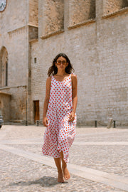 ASHLEY Midi Slip Dress - White Polka dot