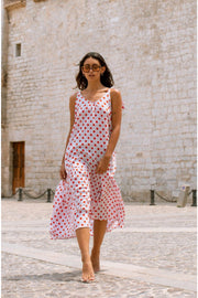 ASHLEY Midi Slip Dress - White Polka dot