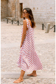 ASHLEY Midi Slip Dress - White Polka dot