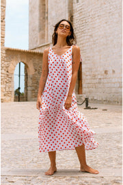 ASHLEY Midi Slip Dress - White Polka dot