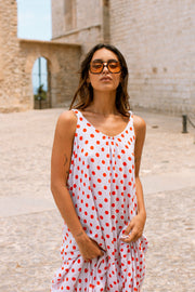 ASHLEY Midi Slip Dress - White Polka dot