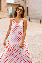 ASHLEY Midi Slip Dress - White Polka dot