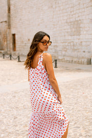 ASHLEY Midi Slip Dress - White Polka dot