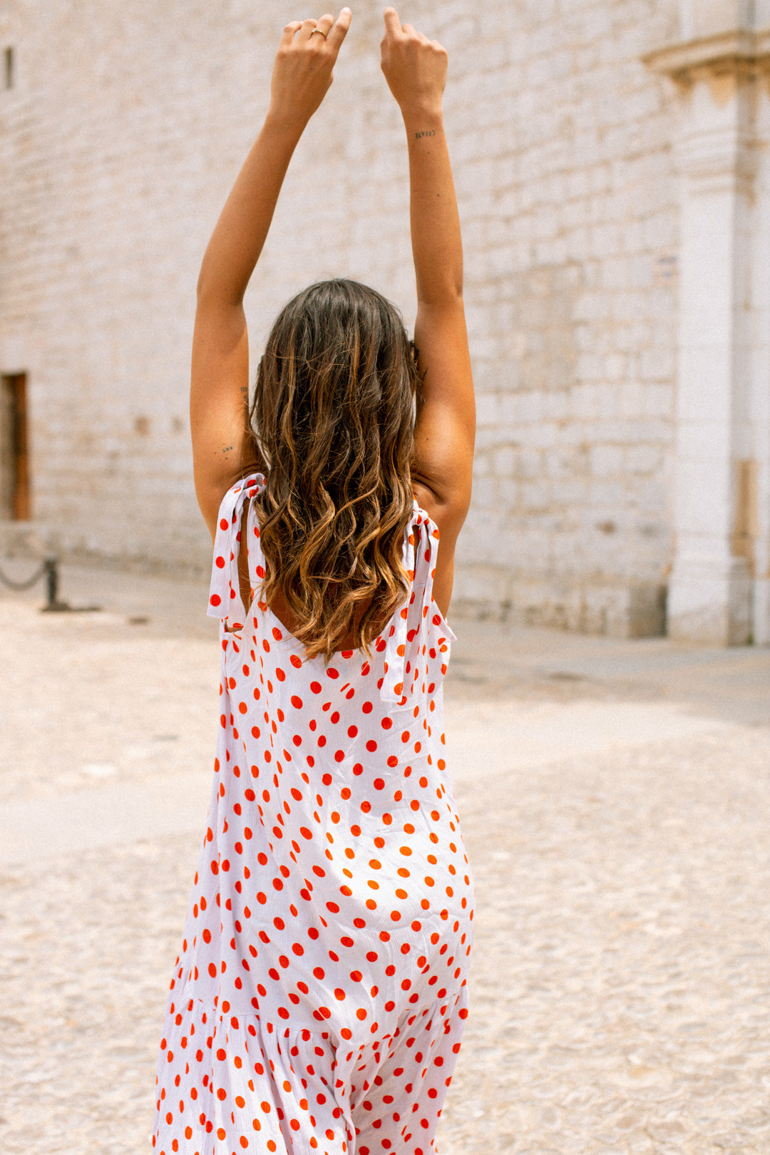 ASHLEY Midi Slip Dress - White Polka dot
