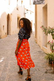 FIORELLA Orange Floral Print Summer Skirt