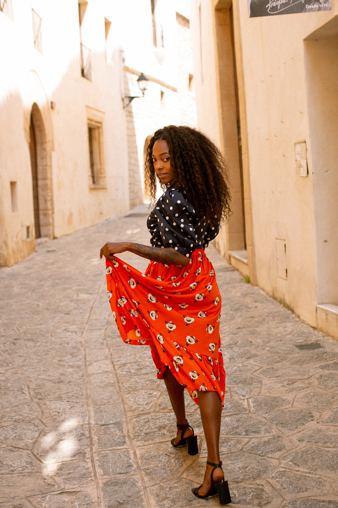 FIORELLA Orange Floral Print Summer Skirt