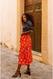 FIORELLA Orange Floral Print Summer Skirt