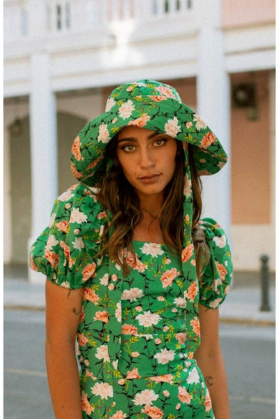 Lack Of Color Green Floral Wide Brim Bucket Hat with Chin Ties Lack Of Color Holiday Bucket Hat - Ivy Bloom Green Floral  main image 4