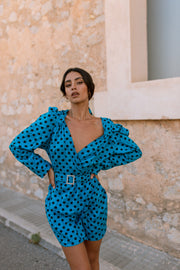 MARTINA Dress - Blue polkadot