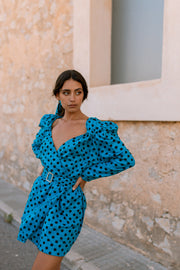 MARTINA Dress - Blue polkadot